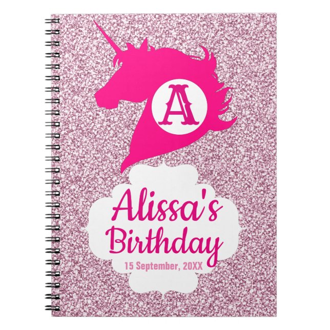 Unicorn Sparkle Monogram Name Notebook (Front)