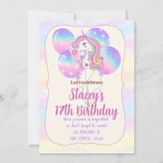 Unicorn Sparkles and Balloons Birthday Invitation