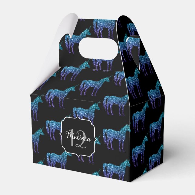 Unicorn Sparkles aqua blue ombre birthday Monogram Favor Boxes (Front Side)