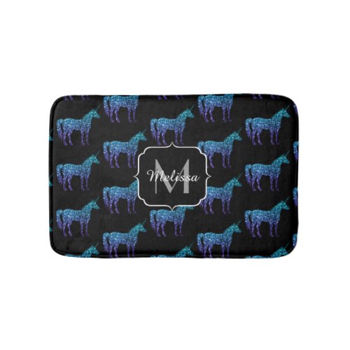 Unicorn Sparkles aqua blue ombre pattern Monogram Bath Mat