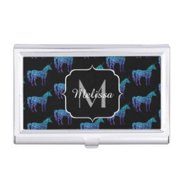 Unicorn Sparkles aqua blue ombre pattern Monogram Business Card Case