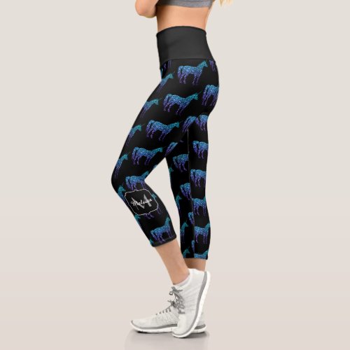 Unicorn Sparkles aqua blue ombre pattern Monogram Capri Leggings