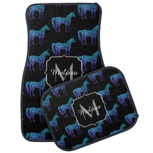 Unicorn Sparkles aqua blue ombre pattern Monogram Car Floor Mat