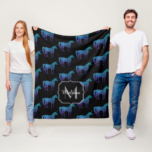 Unicorn Sparkles aqua blue ombre pattern Monogram Fleece Blanket