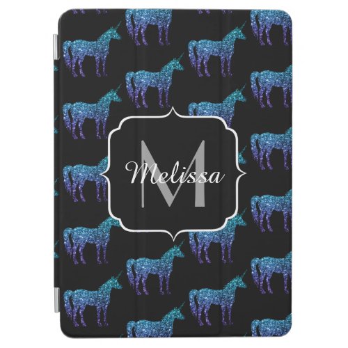 Unicorn Sparkles aqua blue ombre pattern Monogram iPad Air Cover