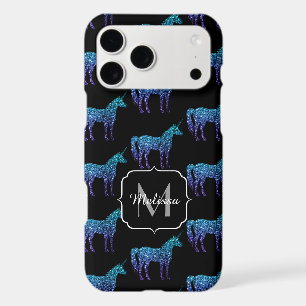 Unicorn Sparkles aqua blue ombre pattern Monogram iPhone 17 Pro Max Case