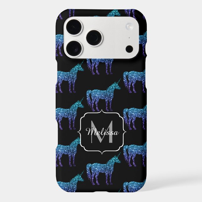 Unicorn Sparkles aqua blue ombre pattern Monogram iPhone Case (Back)