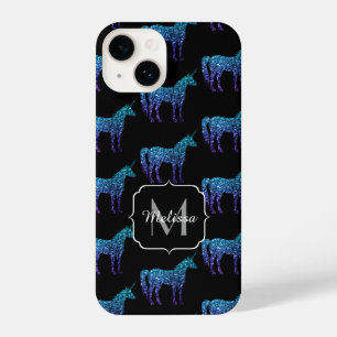 Unicorn Sparkles aqua blue ombre pattern Monogram iPhone 14 Case