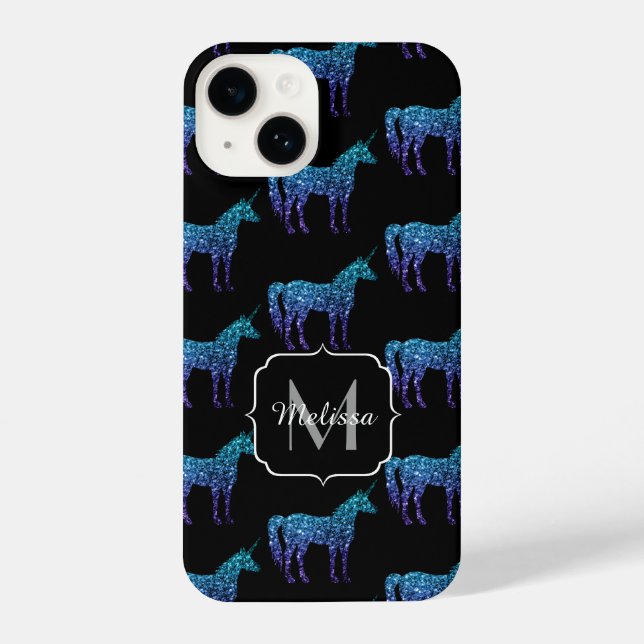 Unicorn Sparkles aqua blue ombre pattern Monogram iPhone Case (Back)
