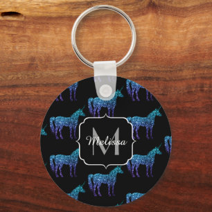 Unicorn Sparkles aqua blue ombre pattern Monogram Keychain