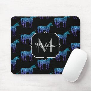 Unicorn Sparkles aqua blue ombre pattern Monogram Mouse Pad