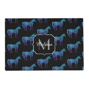 Unicorn Sparkles aqua blue ombre pattern Monogram Placemat