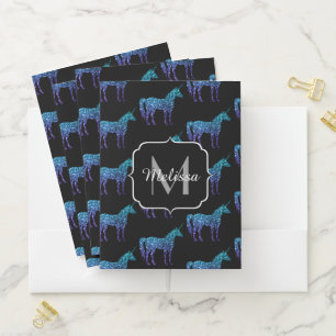 Unicorn Sparkles aqua blue ombre pattern Monogram Pocket Folder