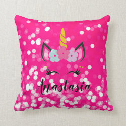 Unicorn Sparkles Personalized Pillow Hot Pink