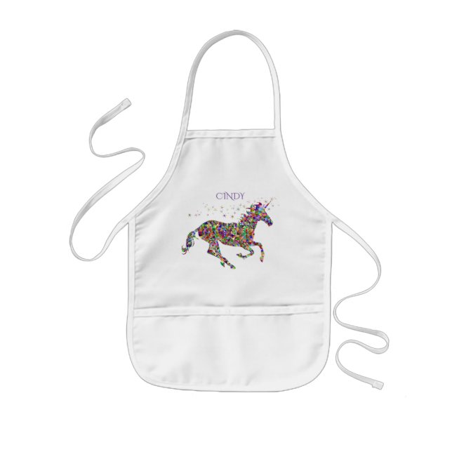 Unicorn sparkling kids apron. Personalized name. Kids' Apron (Front)