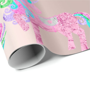 Unicorn Sparkly Glitter Pink Fairly Blush Powder Wrapping Paper