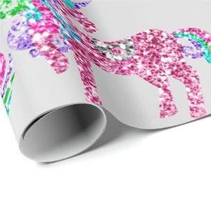 Unicorn Sparkly Glitter Pink Fairly Silver Glam Wrapping Paper