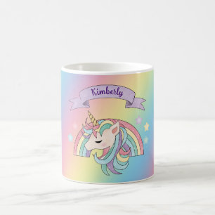Unicorn & Sparkly Rainbow Custom Name Colorful Coffee Mug