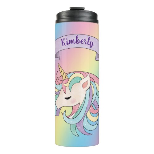 Unicorn  Sparkly Rainbow Custom Name Colorful Thermal Tumbler