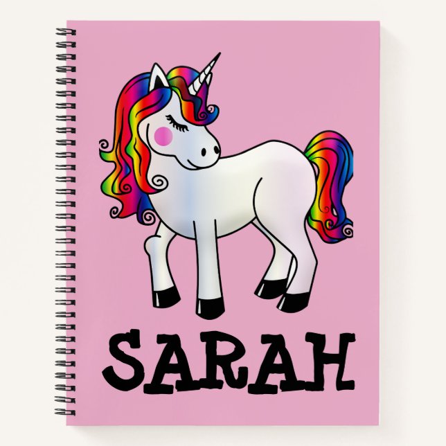 UNICORN SPIRAL PERSONALIZED NAME PINK NOTEBOOK (Front)