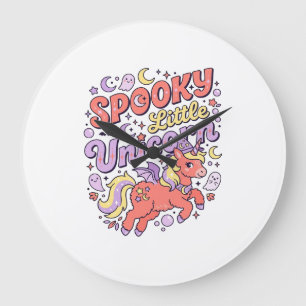Unicorn Spooky Little Unicorn Whimsical White Back Large Clock