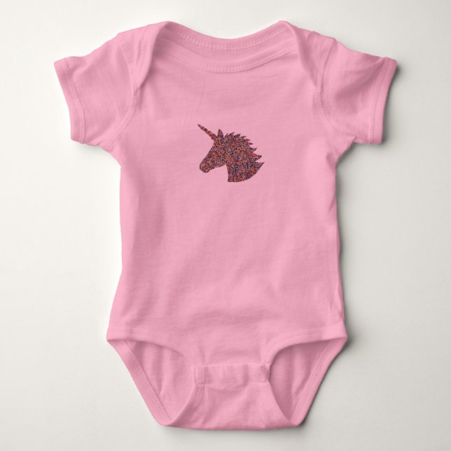 Unicorn Sprinkle Print Pink Baby Bodysuit (Front)