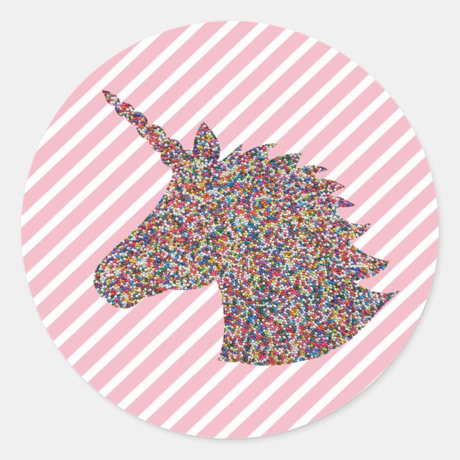 Unicorn Sprinkles Happy Birthday Stripe Stickers (Front)