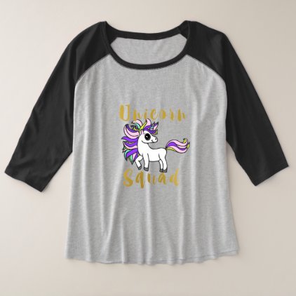 Unicorn Squad, Colorful Pony Plus Size Raglan T-Shirt