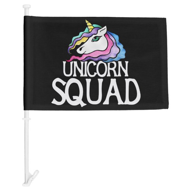 Unicorn Squad Cute retro rainbow Unicorns Art Car Flag (Front)