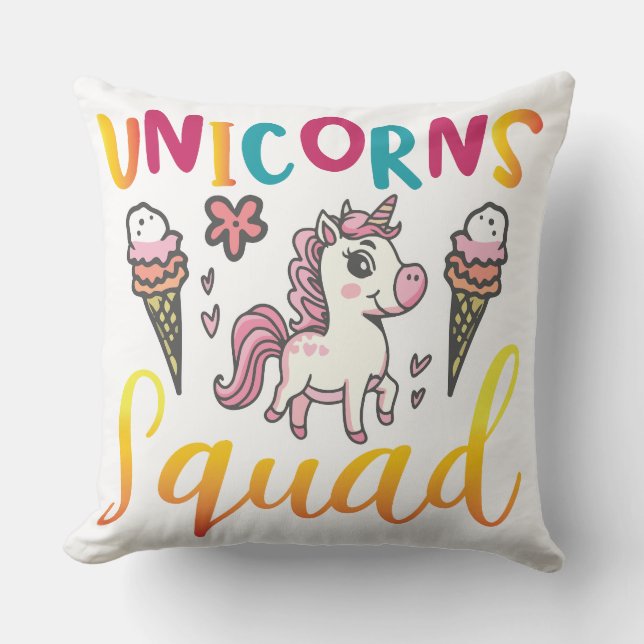 Unicorn Squad Throw Pillow (Front)