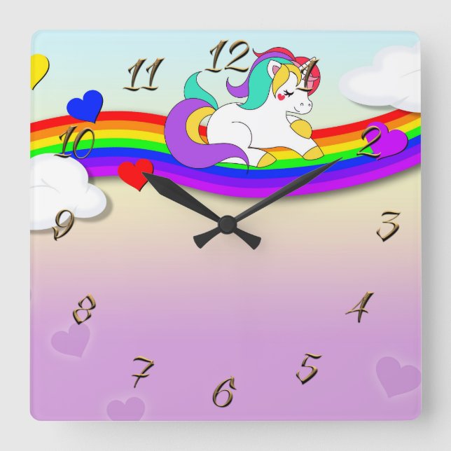 Unicorn Square Wall Clock (Front)