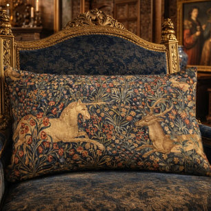 Unicorn & Stag Renaissance Era Print Lumbar Pillow