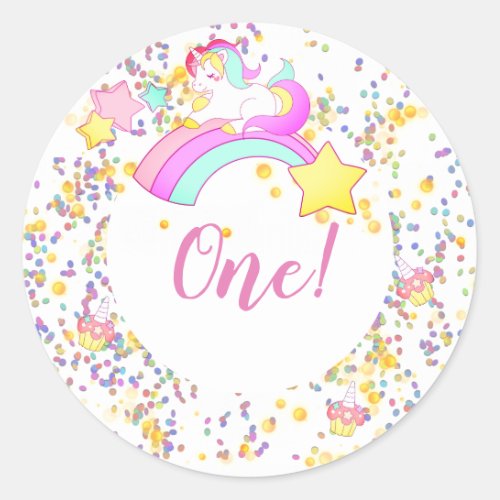 Unicorn Stars Cupcakes and Confetti Birthday Classic Round Sticker