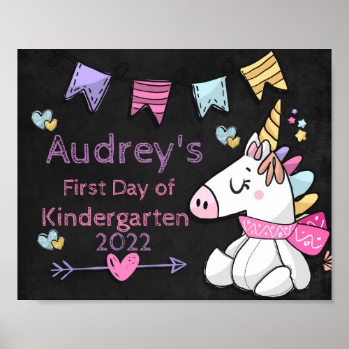 Unicorn  Stars First Day of School Chalkboard Poster