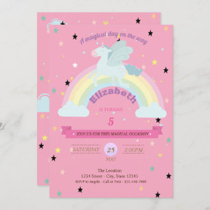 Unicorn, Stars Rainbow Birthday Invitation