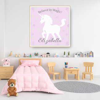 Unicorn Stars Soft Pink Kids Name Poster