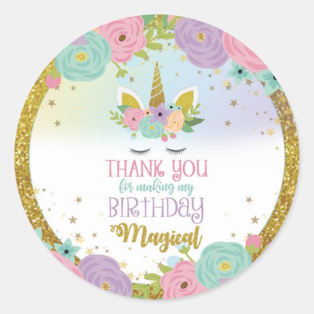 Unicorn Sticker Thank You Making Birthday Magical (Front)