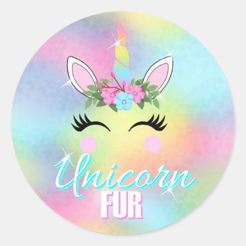 Unicorn Stickers  Unicorn Fur party favors Classic Round Sticker
