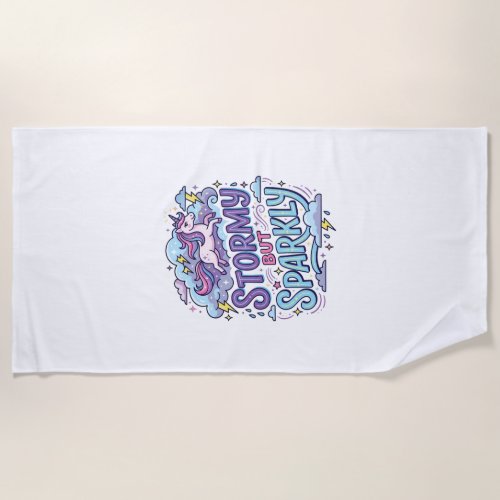 Unicorn Stormy but Sparkly Retro Style Cute Gift D Beach Towel