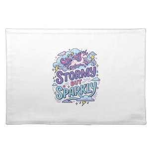 Unicorn Stormy but Sparkly Retro Style Cute Gift D Cloth Placemat