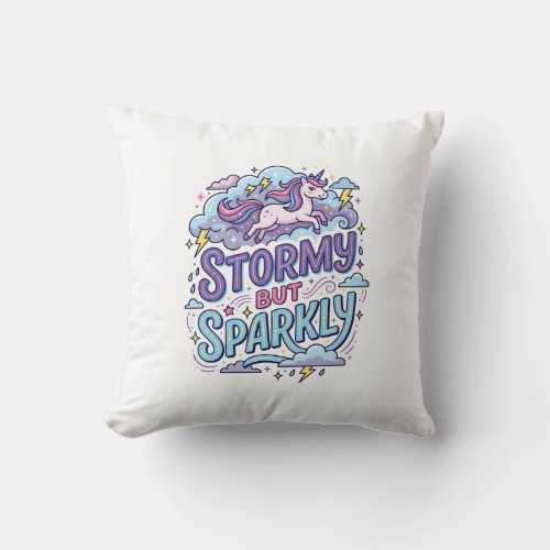 Unicorn Stormy but Sparkly Retro Style Cute Gift D Throw Pillow