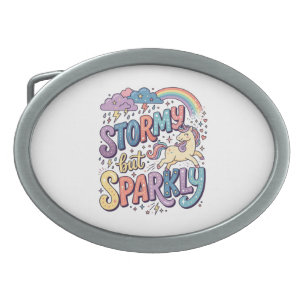 Unicorn Stormy but Sparkly Whimsical Merch Design_ Belt Buckle
