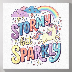 Unicorn Stormy but Sparkly Whimsical Merch Design_ Canvas Photo Tile