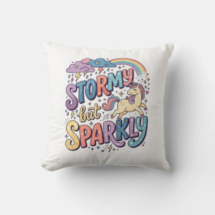 Unicorn Stormy but Sparkly Whimsical Merch Design_ Throw Pillow