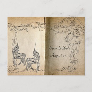 Unicorn Storybook Save The Date Announcement Postcard by RiverJude at Zazzle