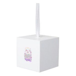 Unicorn Stretching Into My Magic Bold Typography S Cube Ornament