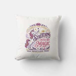 Unicorn Stretching Into My Magic Stylish White Bac Throw Pillow