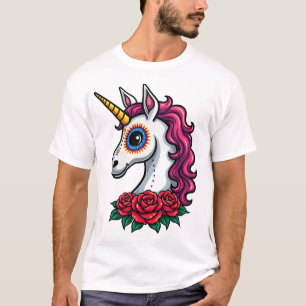 Unicorn Sugar Skull Mexican Art, Christmas T-Shirt
