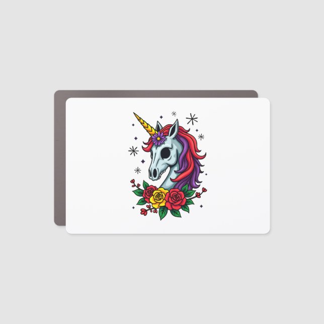 Unicorn Sugar Skull Mexican Art, Christmas T-Shirt Car Magnet (Front)