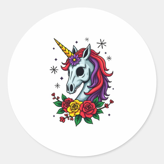 Unicorn Sugar Skull Mexican Art, Christmas T-Shirt Classic Round Sticker (Front)